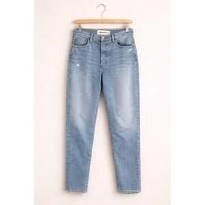 Reformation High Rise Straight Leg Jeans Light Wash Blue Distressed Button Fly
